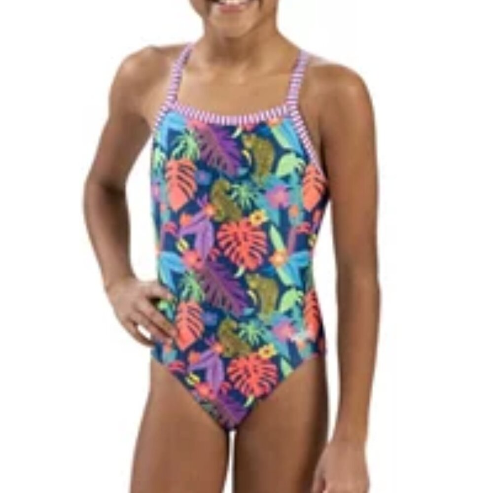 NWOT Dolfin Girls' Jungle Leopard Printed One Piece Swimsuit
